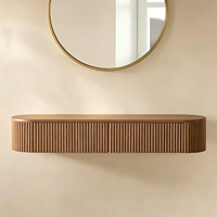 Meuble-lavabo mural flottant blanc avec miroir LED irrégulier, console de maquillage suspendue à double tiroir pour salon et chambre
