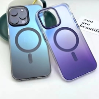 Coque de téléphone magnétique IMD dégradée bleue en gros, coque de téléphone mobile translucide givrée avec recharge sans fil pour iPhone 13 14 15 Max