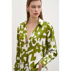 Camisa de Gasa con Estampado Geométrico para Mujer, Verde, con Botones, Estilo Casual para el Día a Día - Product Image 1