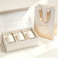 Boîte cadeau métallique dorée sur mesure de qualité supérieure, certifiée or champagne, pour bougies, avec poignée et emballage sac.