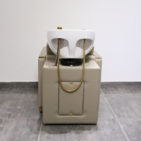 Bac de lavage de luxe inclinable pour salon de coiffure, fauteuil de lavage chromé en cuir avec fonction massage