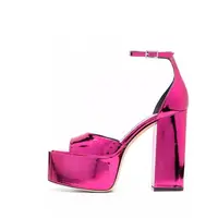 Sandálias para senhoras, sandálias brilhantes metálicas de salto alto plataforma vermelha rosa, sandálias para senhoras, verão 2022