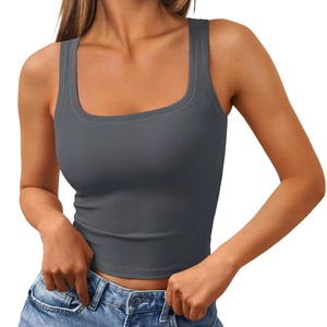 Camisetas sin mangas para mujer al por mayor, cuello cuadrado, estilo crop, acanaladas, para fitness y uso casual - Product Image 1
