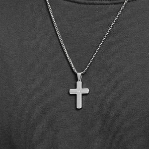 Abbigliamento semplice da uomo ciondolo in acciaio inox con sabbia intarsiato diamante placcato in oro rodio con ciondolo a maglia collana a catena - Product Image 3