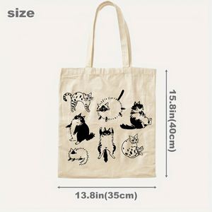 Cadeaux promotionnels, sac fourre-tout en toile avec motifs amusants d'illustrations de chats, adapté à un usage quotidien, au shopping, à l'école et aux voyages - Product Image 3