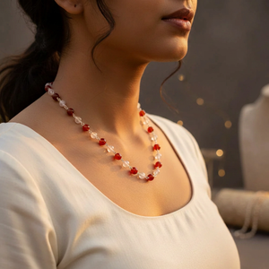 Collier religieux classique pour femme en cornaline rouge et perles d'eau douce - Idée cadeau SKU ABDN-20014 - Product Image 3