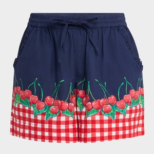 Shorts de plage décontractés d'été personnalisés pour femmes, respirants, à motif cerise tissé, avec fermeture éclair et boutons - Product Image 4