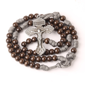 Collana <span class=keywords><strong>Rosario</strong></span> Cattolico con Crocifisso in Legno di Alta Qualità, Stile Popolare per <span class=keywords><strong>Uomo</strong></span> - Product Image 3
