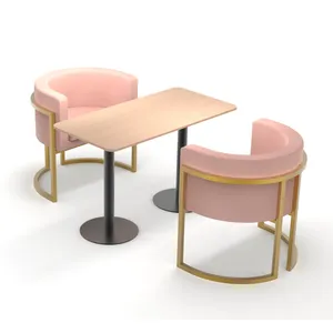 Area santai kustom kursi makan merah muda industri dan ide meja untuk furnitur restoran Bar kedai kopi