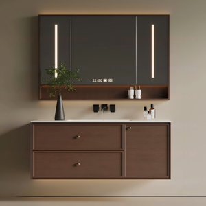 Meuble-lavabo <span class=keywords><strong>de</strong></span> salle <span class=keywords><strong>de</strong></span> bain personnalisé beige sable minimaliste avec vasque en céramique sous plan pour salle <span class=keywords><strong>de</strong></span> bain <span class=keywords><strong>de</strong></span> <span class=keywords><strong>maison</strong></span> jumelée neuve, style épuré - Product Image 4