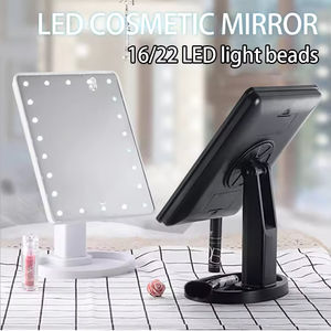 Miroir de maquillage portable à LED carré de 16 LED, rechargeable par USB, avec commande tactile, en ABS + verre, lampe de miroir - Product Image 3