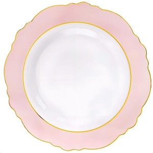 Einweg-PS-Hartplastik-Rundschalen mit Goldprägung am Rand und rosa Fransen, 7 Zoll Durchmesser, modernes minimalistisches Design-Set - Product Image 5