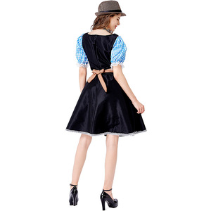 Dirndl Dress Blue Checkered Apron Hat Set Women's Beer Festival Costume M-XL Spring 2025 - Product Image 4