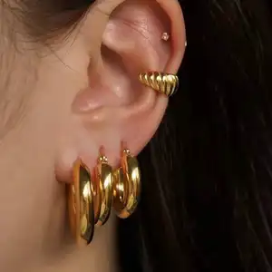 gold filled earring studs Metallic smooth earrings 18K luxury gold stainless steel hoop earrings