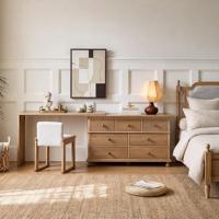 Commode de toilette en bois massif style toscan avec tiroirs de rangement pour chambre à coucher