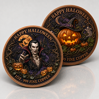 Pièce commémorative ronde en cuivre fin 99,9 % de 1 once, en relief 3D, colorée, design gothique en relief profond, thème vampire d'Halloween, objet de collection, décoration, cadeau