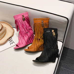 Suola con tacco a zeppa retrò realizzata a mano Rusu stivali da cavaliere che aumentano l'altezza di stivali da donna per ragazza sexy e Cool - Product Image 2