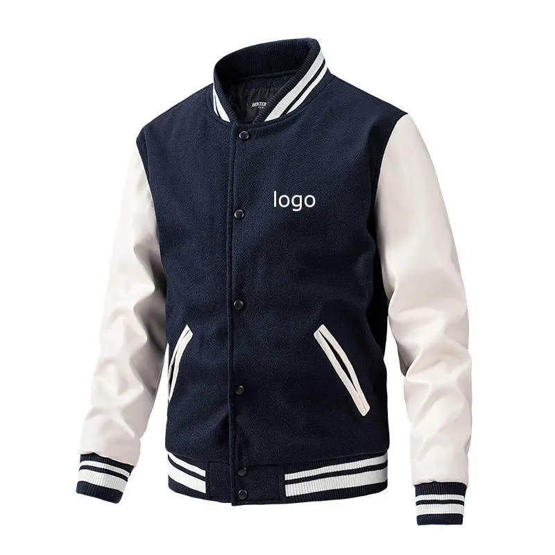 Custom Men's Wool Letterman Real Leather Varsity Jacket Black Custom Color Embroidery Logos For Men Men's Regular Sleeve Jackets