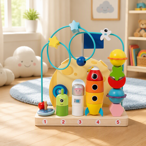 Centro Attività Labirinto di Perline in Legno, Giocattolo Sensoriale con Blocchi a Tema Spazio, Pianeti, Orbita e Giroscopio per Bambini, Personalizzabile B2B per Supermercati, MOQ Basso - Product Image 1