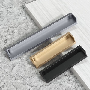 Aluminum <strong>Matt</strong> <strong>Black</strong> Gray Silver Drawer Pulls Embedded Invisible Dark <strong>Door</strong> Handle Push-Pull Bedroom Living Room Hotel Basement - Product Image 5