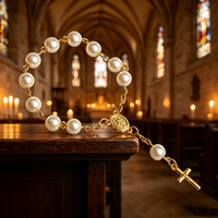 Élégantes chaînes de prière catholiques avec connecteur Ilo et argent plaqué or, bracelet à sept nœuds, mini pendentif Saint Benoît