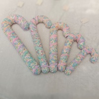 Décorations suspendues pour sapin de Noël en mousse pelucheuse, pendentif en forme de canne à sucre rayée avec nœud en ruban, décoration simple, cadeau