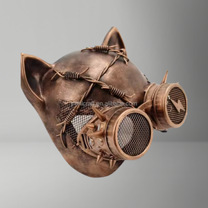 Masque de chat Steampunk <span class=keywords><strong>Cyber</strong></span> <span class=keywords><strong>Punk</strong></span> Masques de fête d'Halloween faits à la main avec lunettes LED pour le fabricant de costumes de carnaval à thème - Product Image 2