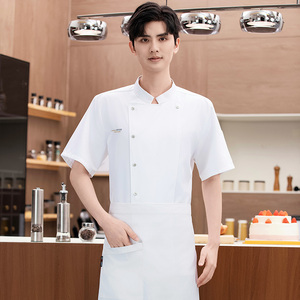 Date solide hommes Chef veste à manches courtes Chef manteau Restaurant boulangerie restauration travail porter manteau femmes cuisine cuisiner vêtements - Product Image 2