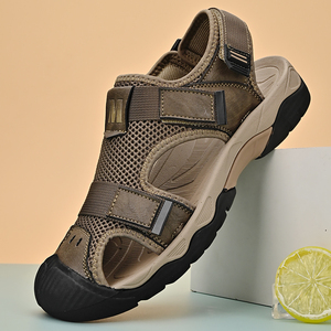 Sandales de sport pour hommes en cuir véritable avec protection des orteils en caoutchouc, chaussures de rivière, chaussures de plage, chaussures aquatiques, chaussures de marche aquatiques - Product Image 2