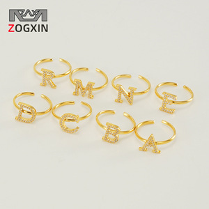 ZOGXIN Letter Ring A-Z English Alphabet Micro Pave Diamond Adjustable Unisex Fashion Jewelry Gift - Product Image 1
