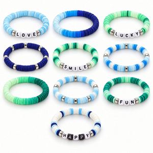 Kit de Pulseras de Arcilla Polimérica DIY de 10 Rejillas, Azul y Verde, con Cuentas Heishi y Letras, Set de Manualidades para Niños - Product Image 4