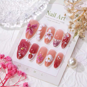 <span class=keywords><strong>Uñas</strong></span> Postizas 3D Florales Hechas a Mano al por Mayor de Fábrica, <span class=keywords><strong>Uñas</strong></span> Acrílicas <span class=keywords><strong>Rosa</strong></span> Almendra con Perlas, Reutilizables, Personalizadas OEM ODM - Product Image 2