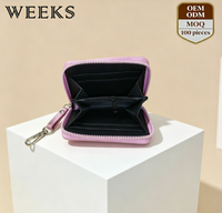 WEEKS 1006C04 Sac de téléphone court minimaliste haut de gamme pour femme, portefeuille fin pour cartes, personnalisable, en PU, étanche, avec fermeture éclair