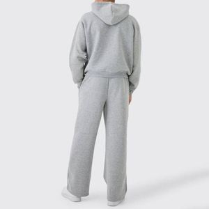 Sweat-shirt à capuche gris chiné avec motif étoile abstrait et fermeture éclair intégrale, pantalon de survêtement large à motif rétro, ensemble de survêtement deux pièces personnalisé pour homme - Product Image 2