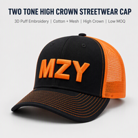 Topi 5 Panel Sporty Streetwear Dua Warna Profil Tinggi Kustom Tanpa Struktur, Logo Bordir 3D Puff, Bernapas, Tahan Air