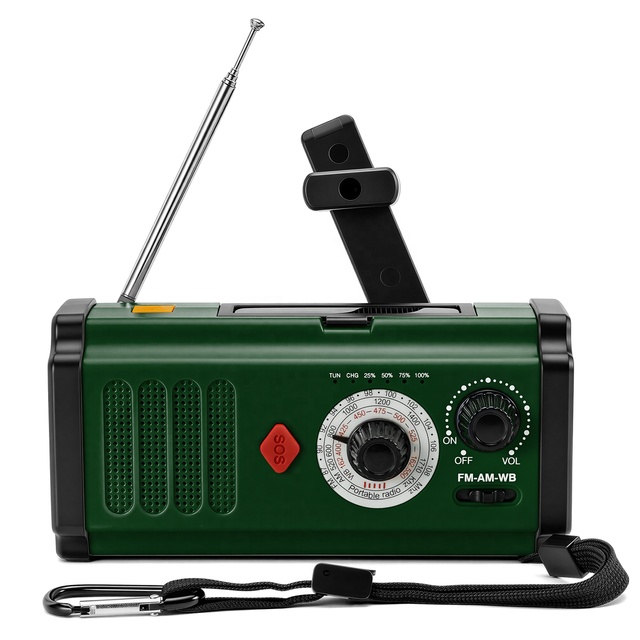 Best Price Portable Power Bank USB Charger Solar SOS Alarm Radio with AM & FM Bands NOAA Weather