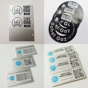 Metalen Serienummer Apparatuur Naamplaatje Laser Gemarkeerd Qr Code Tracking Label Sequentiële Barcode Aluminium Asset Inventaris Id Tags