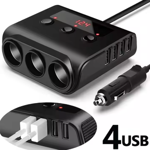 100W 4 USB Hub đa ổ cắm ba tách xe Thuốc lá nhẹ hơn cắm 2.4A USB Car Charger <span class=keywords><strong>Adapter</strong></span> với công tắc điện hiển thị - Product Image 4