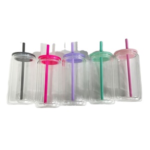 Vaso de cerveza tipo lata de doble pared con orificio preperforado para sublimación, 12oz 15oz, con tapa de plástico y pajita, desde almacén de EE. UU. - Product Image 3