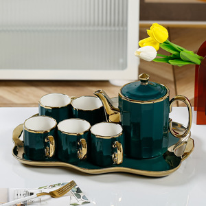 Luxury European Ceramic <b>Tea</b> <b>Sets</b> Gold Handle Teapot and Cup <b>Set</b> for 6 Home Decor Porcelain <b>Tea</b> Pot <b>Set</b> with Tray - Product Image 5