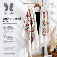 Écharpe florale brodée de style folklorique haut de gamme, avec bordure brodée traditionnelle et longues franges, châle chaud et doux pour femme en hiver