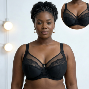 Reggiseno push-up in pizzo intrecciato francese sottile, a copertura totale, con ganci a 4 file per coppa D-H, per sollevamento e supporto del seno e comfort per taglie forti. - Product Image 2