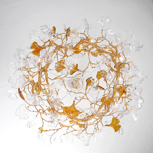 Lampadario in Rame con Decorazioni in Vetro a Forma di Foglia, Illuminazione Moderna di Alta Gamma Personalizzata per Soggiorno, Sala da Pranzo e Camera da Letto - Product Image 6