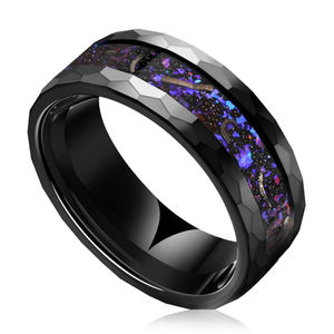 TG <span class=keywords><strong>Tungsten</strong></span> Anneaux pour Hommes Femmes Noir Bleu galaxie Feuille Bande De Mariage Martelé Confort Fit Cadeau Bijoux - Product Image 4