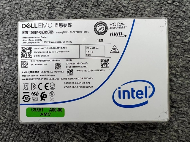 1.6TB U.2 NVMe SSD Intel D7-P5600 SSDPF2KE016T9E C9X5T PCIe Gen4 Internal Server SSD for Data Center