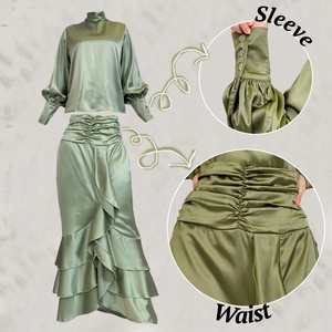 2237#+2238# Latest Fashion Set Thick Satin Back Side Lace up Top and Pretty Pleated Back Zipper Skirt Muslim Islamic Abaya Suit - Product Image 2