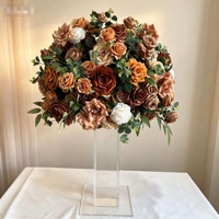 Centre de table vintage personnalisé, style rétro, avec boule florale, ensemble de fleurs en soie au toucher réel pour la décoration de table et d'allée de mariage vintage