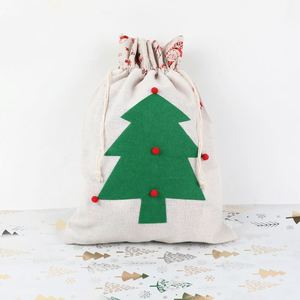 Nouveau sac cadeau de Noël transfrontalier avec patchs, grand sac cadeau Père Noël en coton et lin avec cordon de serrage 30*40 - Product Image 6