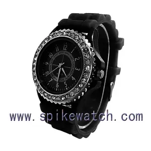 Thin geneva silicone jelly watch womens stones