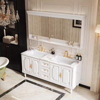 Meuble-lavabo de salle de bain simple/double vasque avec miroir intelligent anti-buée, 36-92 pouces, style français, en bois massif, pour usage hôtelier
